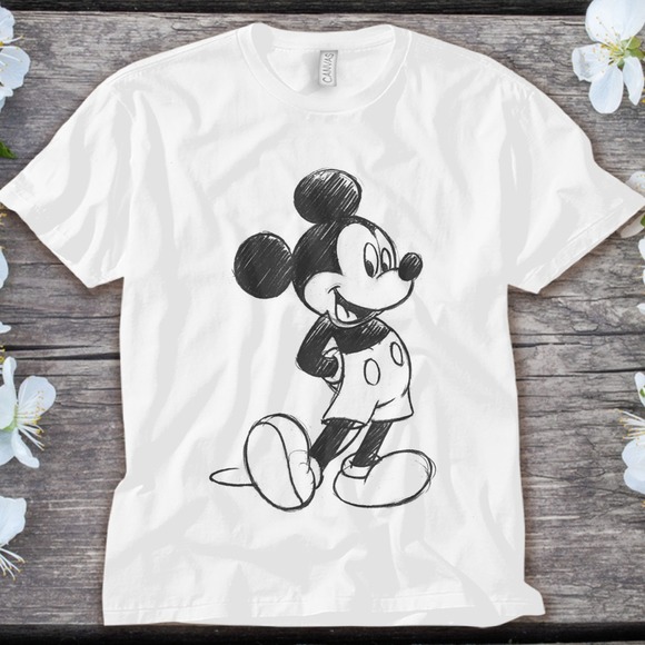 Disney Mickey Mouse Sketch Portrait Classic Pose Unisex Adult T-shirt Kid Shirt - Picture 1 of 2